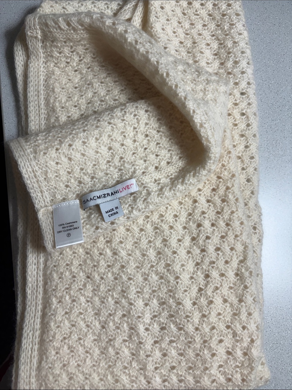 Isaac Mizrahi Cream Open-Knit Scarf